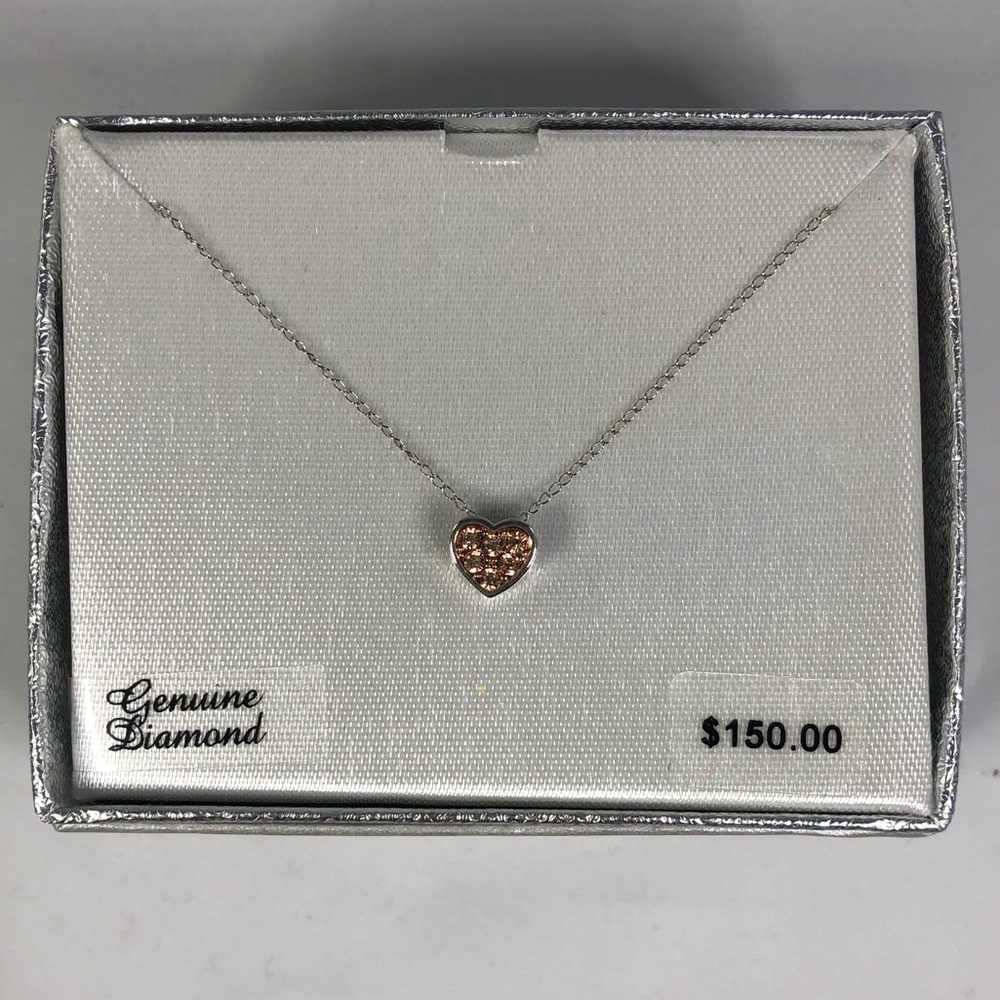 Sterling Rose Gold Diamond Acc. Heart Necklace